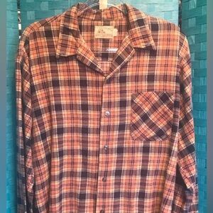 Vintage Northway Flannel Button Up Long Sleeve Cotton Blend Shirt Plaid Orange